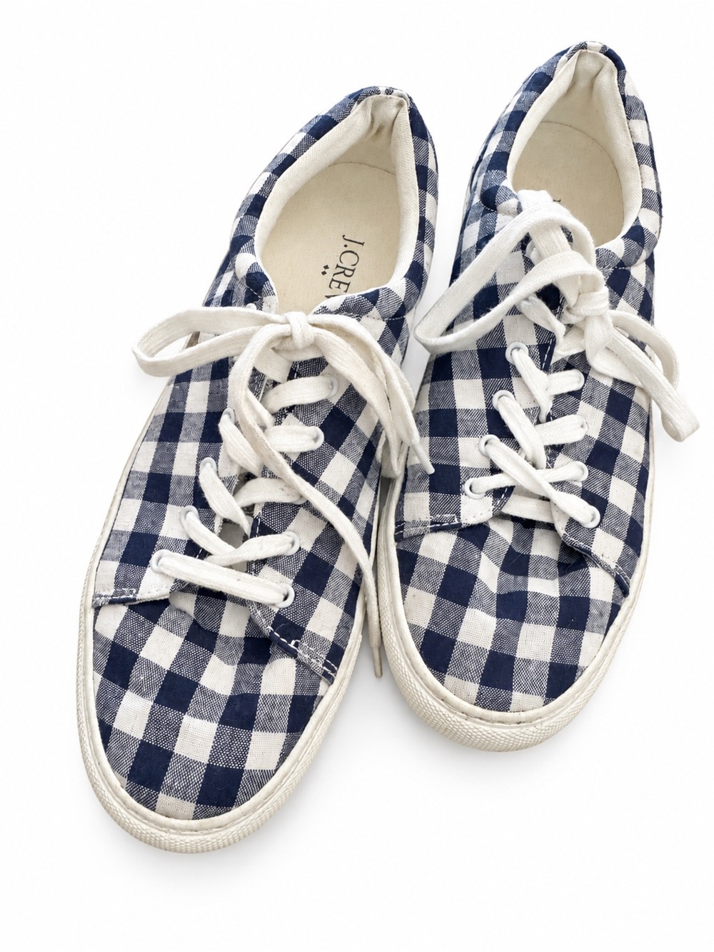 J.Crew Navy White Gingham Canvas Sneakers Size 9.5